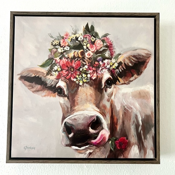 NWT FLORAL HIGHLAND COW CANVAS WALL DECOR - Picture 1 of 6